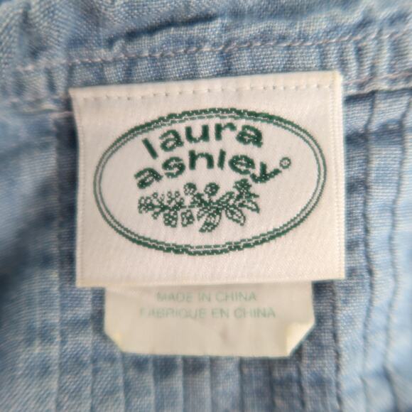 Vintage 90s Laura Ashley light wash blue denim midi dress 4 - Picture 6 of 7